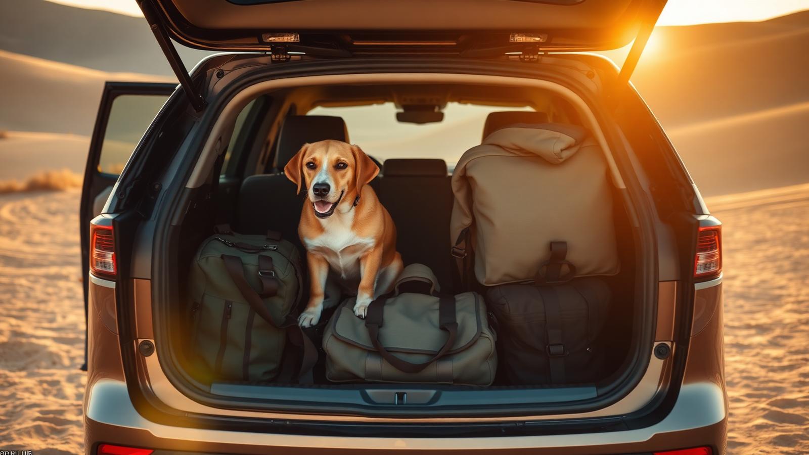Dog settled safely in the back seat of a car with a 54Pet travel setup